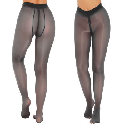 US Women Shiny Footed Tights Silk Stockings Ultra Thin Semi High Waist Pantyhose